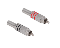 Pair of RCA Chinch Plugs for Cable, Metal, Black + Red Strips - 2 pcs